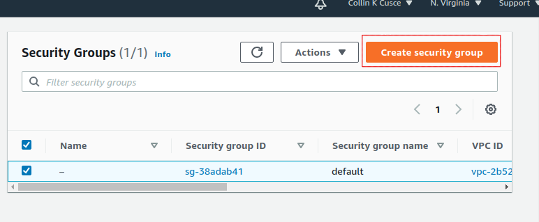 Select "Create security group."